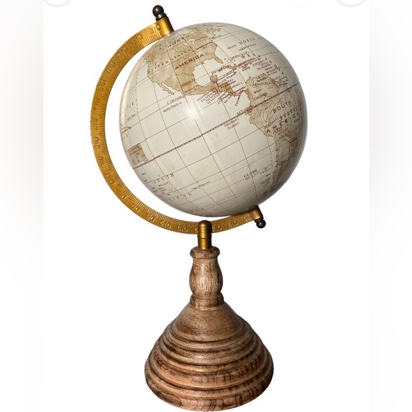 Chic Light Finish Globe on Wood Stand - Picture 3 of 8